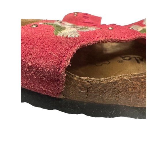 Birkenstock Pink Suede Floral Betula Sandals Size 6 Ladies Cork Has Cracks - Picture 4 of 12